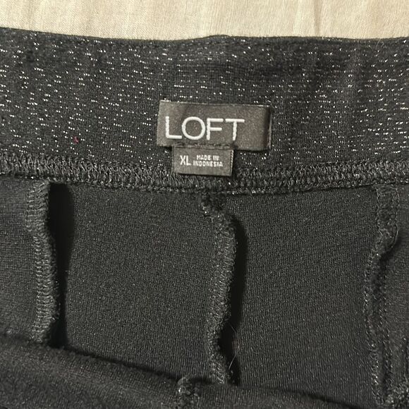 LOFT XL Black Silver Shimmery Metallic Ponte Knit Wide Leg Pull on Crop Pants - Picture 6 of 8
